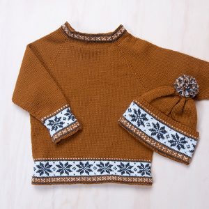 Bluum strikkegenser - Åttebladsrose + lue i Pure Eco Baby Wool