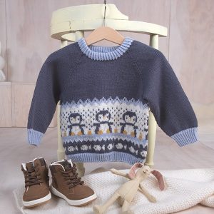 Bluum strikkegenser - Pingviner på isen i Soft Merino Ull