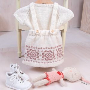 Bluum strikkeskjørt med seler og topp - Blomst i Pure Eco Baby Wool