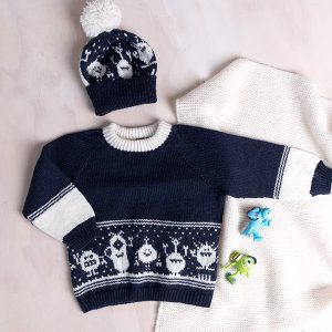 Bluum strikkesett - Monstergenser og lue i Pure Eco baby Wool