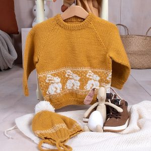 Bluum strikkesett - Kanin genser og lue i Pure Eco Baby Wool