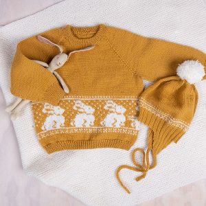 Bluum strikkesett - Kanin genser og lue i Pure Eco Baby Wool