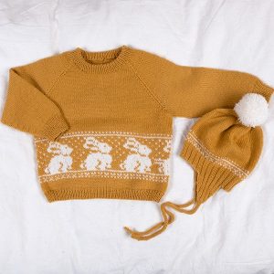 Bluum strikkesett - Kanin genser og lue i Pure Eco Baby Wool