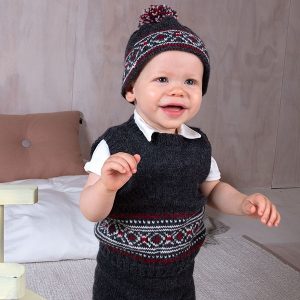 Strikk Festsett m/vest, nikkers og lue - garnpakke i Bluum Pure Eco Baby