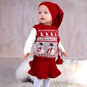 Strikkesett Julevest 4 frg m/skjørt og nisselue - garnpakke i Bluum Soft