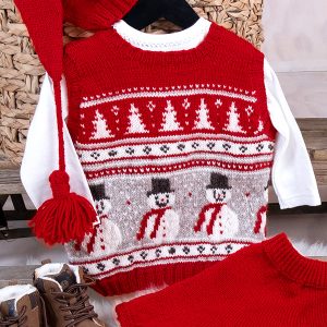 Strikkesett Julevest 4 frg m/skjørt og nisselue - garnpakke i Bluum Soft