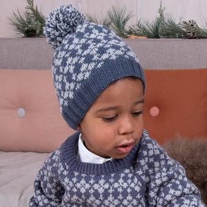 Strikkesett Snøfnugg-genser med lue - garnpakke i Bluum Soft Merino Ull