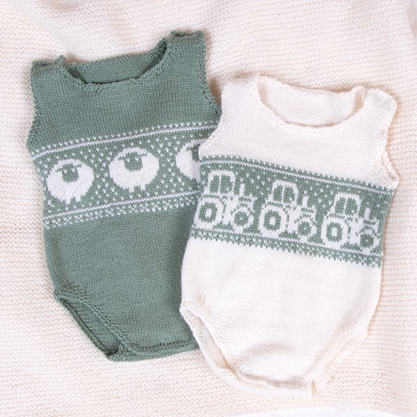 Strikkebodyer Billebæ og Traktor 2 stk - garnpakke i Bluum Pure Eco Baby Wool