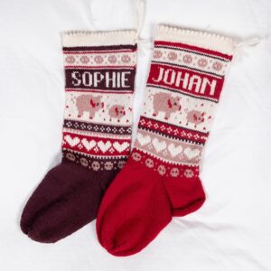 Strikk Julestrømper Julegriser og valgfrie navn - garnpakke i Bluum Pure Eco Baby Wool