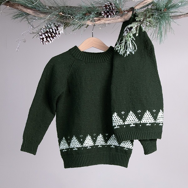 Strikkegenser Juletre m/nisselue - garnpakke i Bluum Soft Merino Ull