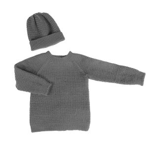 Strikkegenser Hugo med lue Grå melert - garnpakke i Bluum Soft Merino Ull