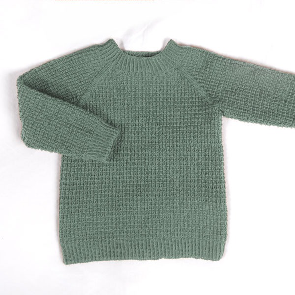 Strikkegenser Hugo med lue Jadegrønn - garnpakke i Bluum Soft Merino Ull
