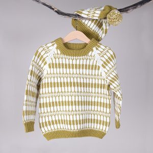 Strikkegenser Lerke m/lue til barn - garnpakke i Bluum Pure Eco Baby Wool