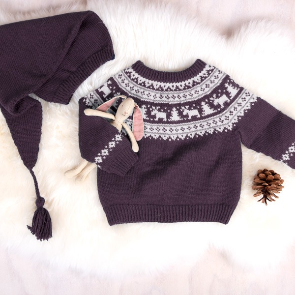 Strikkegenser Vinternatt m/nisselue - garnpakke i Bluum Pure Eco Baby Wool