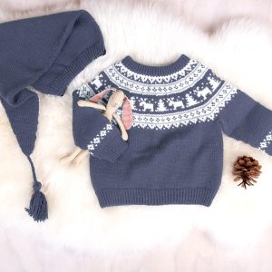 Strikkegenser Vinternatt m/nisselue - garnpakke i Bluum Pure Eco Baby Wool
