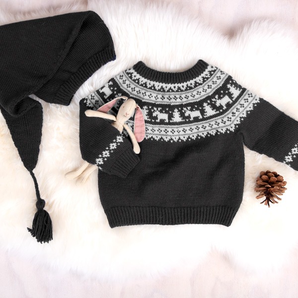 Strikkegenser-Vinternatt-mnis-8-1-1.jpeg Strikkegenser Vinternatt m/nisselue Koks melert - garnpakke i Bluum Pure Eco Baby Wool