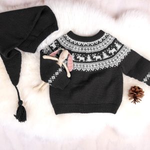 Strikkegenser Vinternatt m/nisselue - garnpakke i Bluum Pure Eco Baby Wool