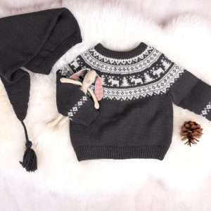 Strikkegenser Vinternatt m/nisselue - garnpakke i Bluum Pure Eco Baby Wool