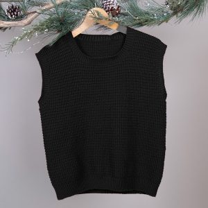 Strikkevest Robin til dame Svart og grått - garnpakke i Bluum Soft Merino Ull