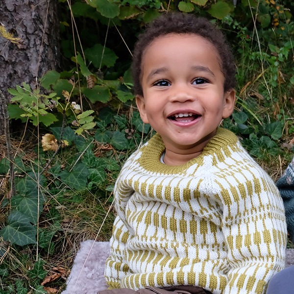 Strikkegenser Lerke til barn - garnpakke i Bluum Pure Eco Baby Wool