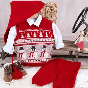 Strikkesett Julevest 4 frg m/nikkers og nisselue - garnpakke i Bluum Soft Merino Ull