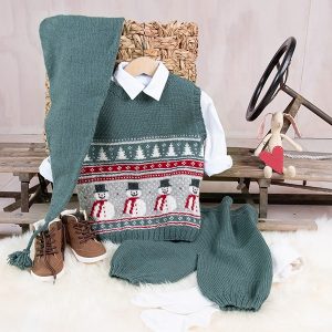 Strikkesett Julevest 5 frg m/nikkers og nisselue - garnpakke i Bluum Soft Merino Ull