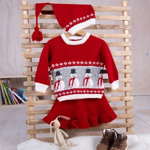 Strikkesett Snømanngenser m/skjørt og nisselue - garnpakke i Bluum Soft Merino Ull