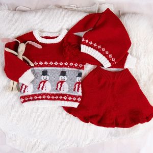 Strikkesett Snømanngenser m/skjørt og nisselue - garnpakke i Bluum Soft Merino Ull