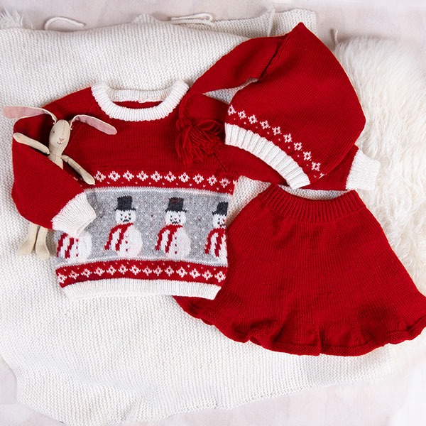 Strikkesett Snømanngenser m/skjørt og nisselue - garnpakke i Bluum Soft Merino Ull