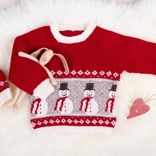Strikkesett Snømanngenser m/skjørt og nisselue - garnpakke i Bluum Soft Merino Ull