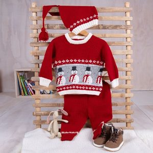 Strikkesett Snømanngenser m/lang bukse og nisselue - garnpakke i Bluum Soft Merino Ull