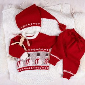 Strikkesett Snømanngenser m/lang bukse og nisselue - garnpakke i Bluum Soft Merino Ull