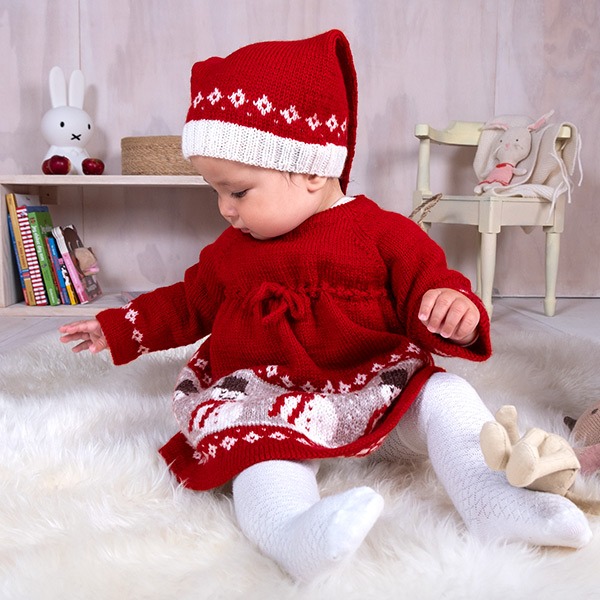Strikkesett Snømannkjole med nisselue - garnpakke i Bluum Soft Merino Ull