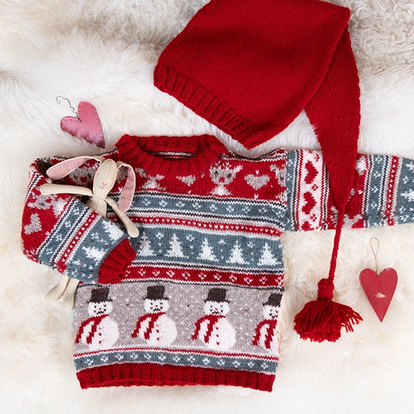 Strikkesett Julegenser 5 frg og nisselue - garnpakker i Bluum Soft Merino Ull