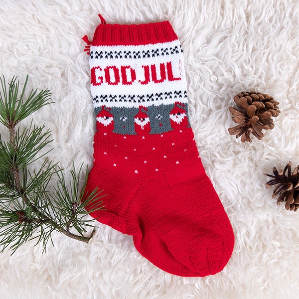 Strikk Julestrømper Dompap og Nisse grønn - garnpakke i Bluum Soft Merino Ull