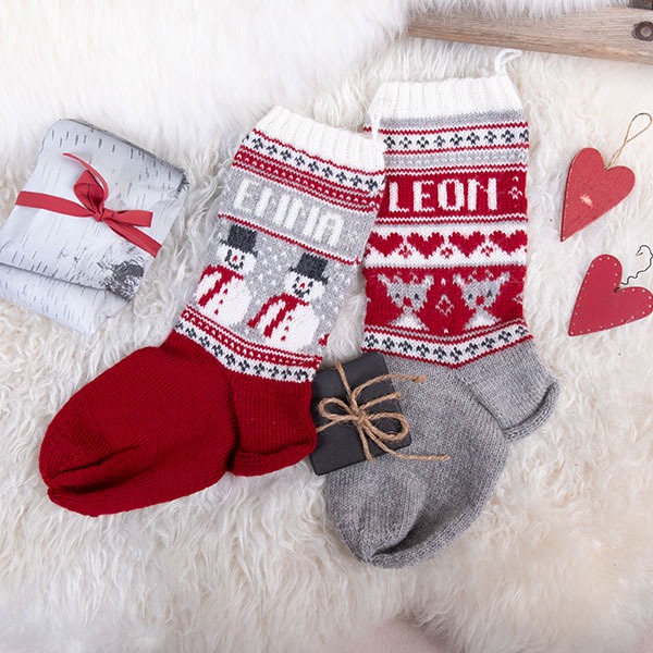 Strikk Julestrømper Snømann og Rudolf - garnpakke i Bluum Pure Eco Baby Wool