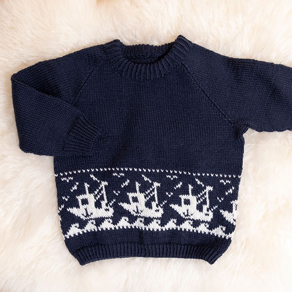 Strikkegenser Fiskebåt i Grå-farger - garnpakke i Bluum Pure Eco Baby Wool