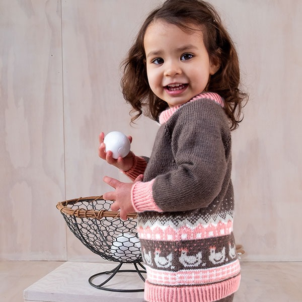 Strikkegenser Hønsegården - garnpakke i Bluum Soft Merino Ull