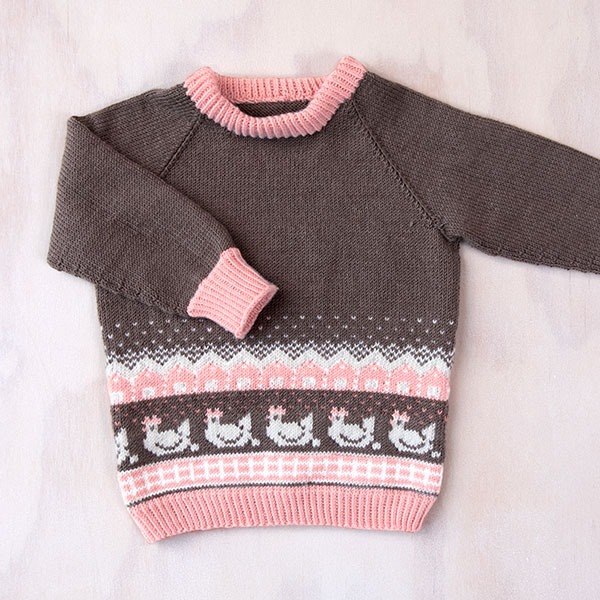 Strikkegenser Hønsegården - garnpakke i Bluum Soft Merino Ull
