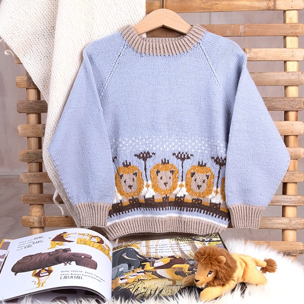 Strikkegenser Løver på savannen - garnpakke i Bluum Soft Merino Ull