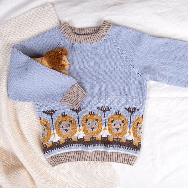 Strikkegenser Løver på savannen - garnpakke i Bluum Soft Merino Ull