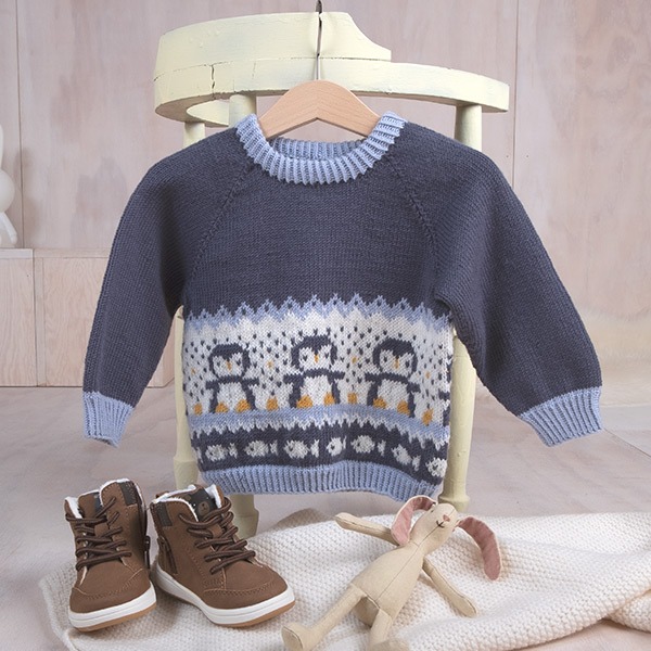 Strikkegenser Pingviner på isen - garnpakke i Bluum Soft Merino Ull