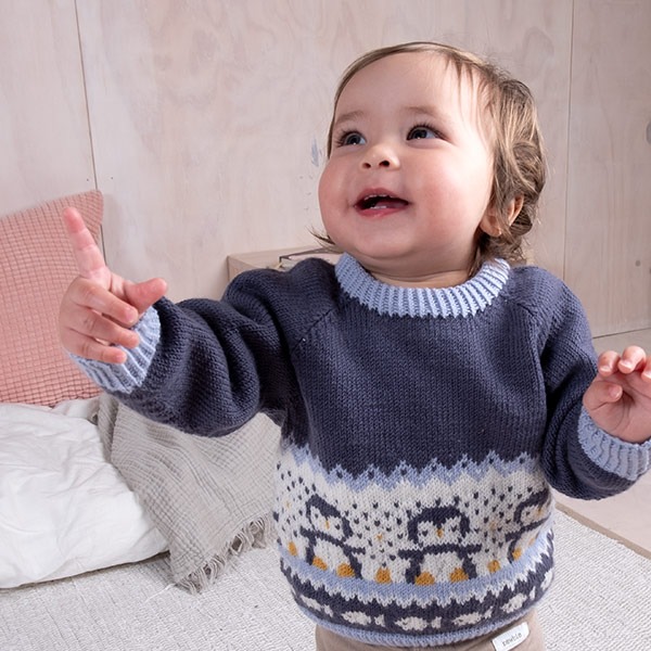 Strikkegenser Pingviner på isen - garnpakke i Bluum Soft Merino Ull