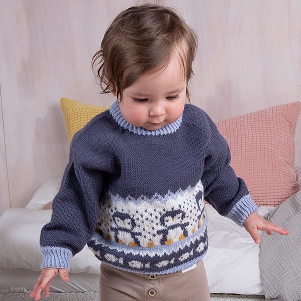Strikkegenser Pingviner på isen - garnpakke i Bluum Soft Merino Ull