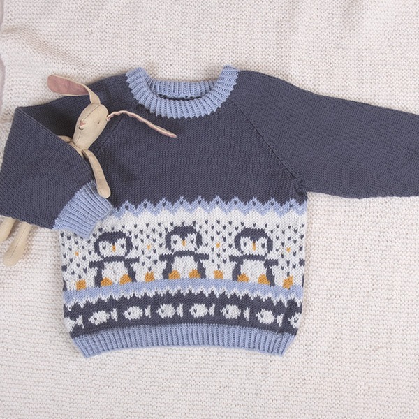 Strikkegenser Pingviner på isen - garnpakke i Bluum Soft Merino Ull