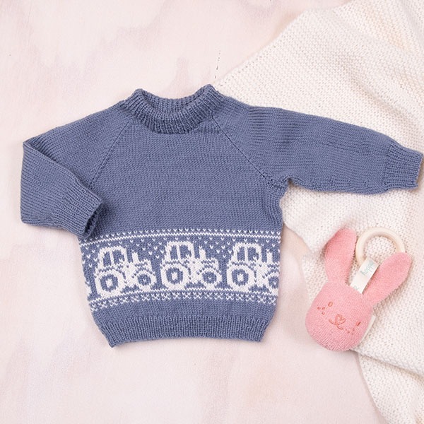 Strikkegenser Traktor - garnpakke i Bluum Pure Eco Baby Wool