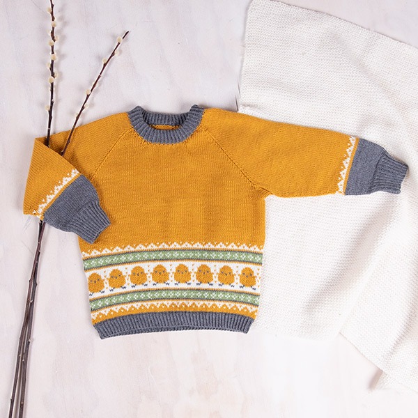 Strikkesett Kylling genser med lue - garnpakke i Bluum Soft Merino Ull