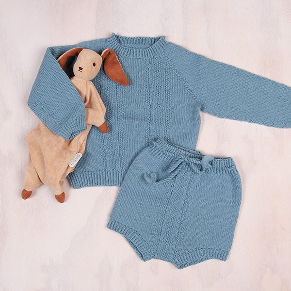 Strikkesett Hardanger genser og bloomer - garnpakke i Bluum Pure Eco Baby Wool
