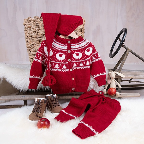 Strikkesett Billebæ jakke, bukse og nisselue - garnpakke i Bluum Pure Eco Baby Wool