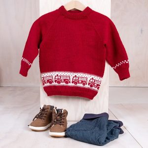 Strikkegenser Brannbil - garnpakke i Bluum Soft Merino Ull